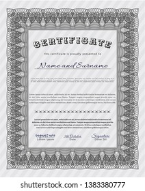 Grey Certificate template. Complex background. Money Pattern. Detailed. 