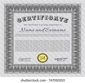 Grey Certificate template. Complex background. Money Pattern design. Vector illustration. 