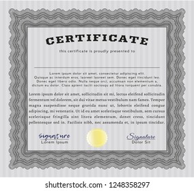 Grey Certificate template. With complex linear background. Money Pattern. Customizable, Easy to edit and change colors. 