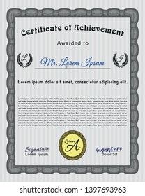 Grey Certificate template. With complex linear background. Lovely design. Detailed. 