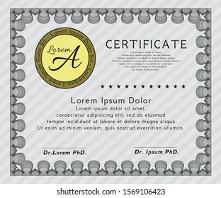 Grey Certificate template. With complex linear background. Detailed. Nice design. 