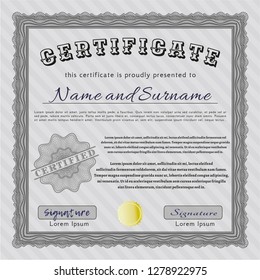 Grey Certificate template. Cordial design. With great quality guilloche pattern. Customizable, Easy to edit and change colors. 