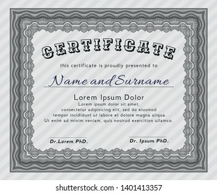 Grey Certificate template. Cordial design. With complex linear background. Customizable, Easy to edit and change colors. 