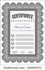 Grey Certificate template. Customizable, Easy to edit and change colors. With complex background. Money Pattern design. 