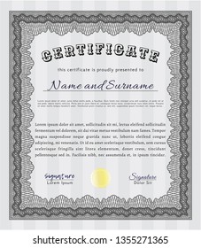 Grey Certificate template. Customizable, Easy to edit and change colors. With guilloche pattern and background. Money Pattern. 