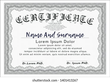 Grey Certificate template. Customizable, Easy to edit and change colors. With guilloche pattern. Elegant design. 