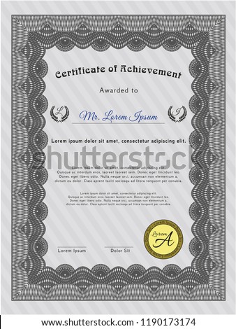 Grey Certificate template. Customizable, Easy to edit and change colors. With guilloche pattern and background. Nice design. 