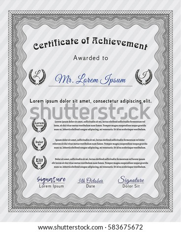 Grey Certificate template. Customizable, Easy to edit and change colors. With guilloche pattern. Cordial design. 