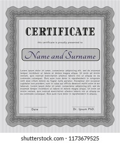 Grey Certificate template. Detailed. With complex background. Money design. 