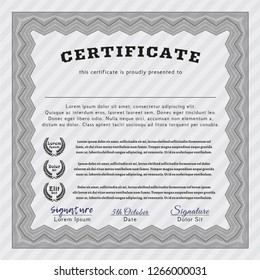 Grey Certificate template. Detailed. With complex background. Money design. 