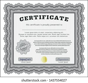 Grey Certificate template. Detailed. With complex linear background. Modern design. 