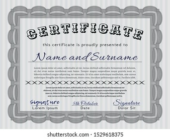 Grey Certificate template. Detailed. With complex background. Elegant design. 