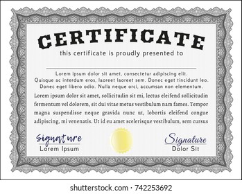 Grey Certificate template. Detailed. With complex background. Retro design. 