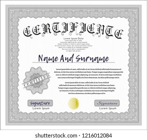 Grey Certificate template or diploma template. Artistry design. Customizable, Easy to edit and change colors. With linear background. 