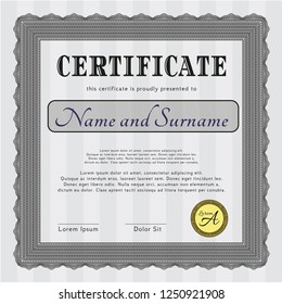 Grey Certificate template or diploma template. With background. Sophisticated design. Vector illustration. 
