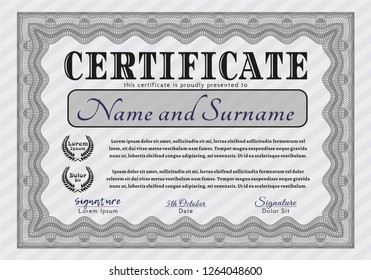Grey Certificate template or diploma template. With background. Money design. Vector illustration. 