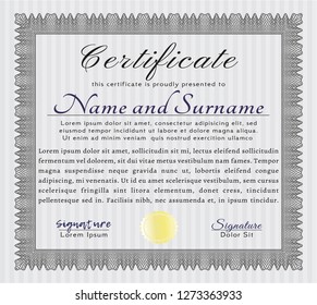 Grey Certificate template or diploma template. With background. Sophisticated design. Customizable, Easy to edit and change colors. 