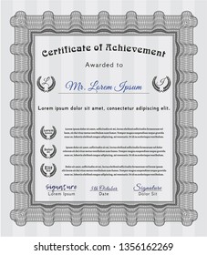 Grey Certificate template or diploma template. With background. Elegant design. Vector illustration. 