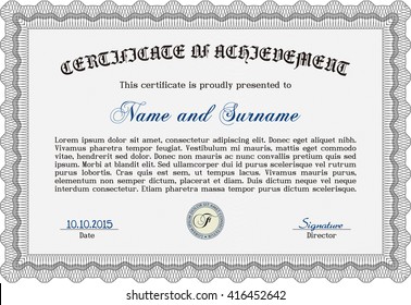 Grey Certificate template or diploma template. Beauty design. Vector pattern that is used in currency and diplomas.Complex background. 