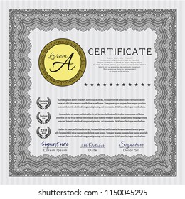 Grey Certificate template or diploma template. Complex background. Customizable, Easy to edit and change colors. Cordial design. 