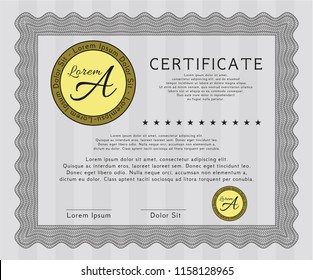 Grey Certificate template or diploma template. With complex linear background. Money Pattern design. Detailed. 