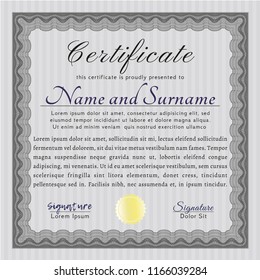 Grey Certificate template or diploma template. Complex background. Perfect design. Detailed. 