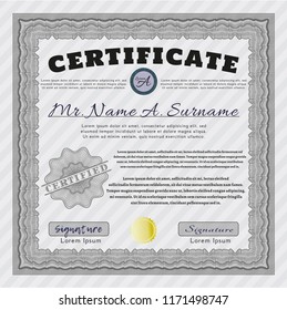 Grey Certificate template or diploma template. Complex background. Money style design. Vector illustration. 
