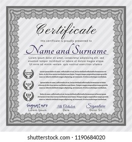 Grey Certificate template or diploma template. Complex background. Artistry design. Detailed. 