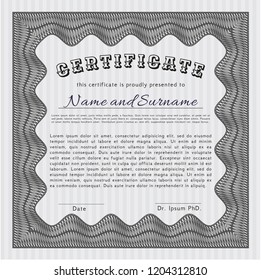 Grey Certificate template or diploma template. With complex linear background. Detailed. Perfect design. 
