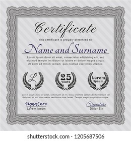 Grey Certificate template or diploma template. Complex background. Customizable, Easy to edit and change colors. Lovely design. 