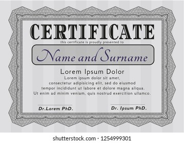 Grey Certificate template or diploma template. With complex background. Detailed. Modern design. 