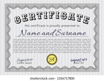 Grey Certificate template or diploma template. With complex linear background. Detailed. Money Pattern design. 