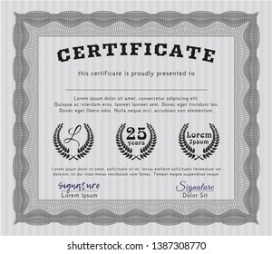 Grey Certificate template or diploma template. Complex background. Nice design. Vector illustration. 