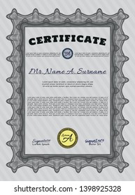 Grey Certificate template or diploma template. With complex linear background. Nice design. Customizable, Easy to edit and change colors. 