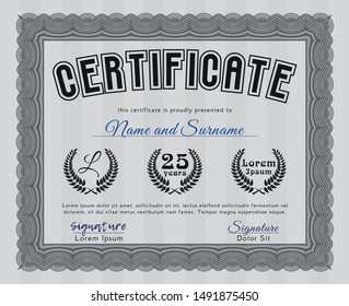 Grey Certificate template or diploma template. With complex background. Vector illustration. Nice design. 