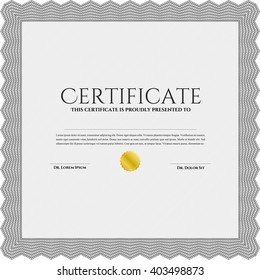 Grey Certificate template or diploma template. Complex background. Vector pattern that is used in currency and diplomas.Superior design. 
