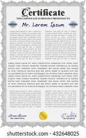 Grey Certificate template or diploma template. Complex background. Beauty design. Vector pattern that is used in currency and diplomas.