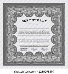 Grey Certificate template or diploma template. Cordial design. With quality background. Vector illustration. 