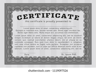 Grey Certificate template or diploma template. Customizable, Easy to edit and change colors. With complex linear background. Money style design. 