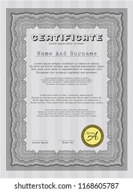 Grey Certificate template or diploma template. Customizable, Easy to edit and change colors. Printer friendly. Lovely design. 