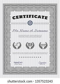 Grey Certificate template or diploma template. Customizable, Easy to edit and change colors. Easy to print. Money Pattern design. 