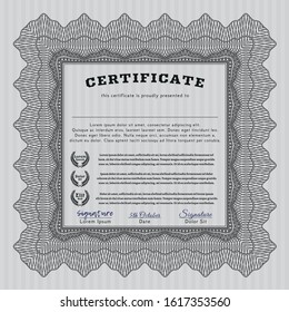 Grey Certificate template or diploma template. Customizable, Easy to edit and change colors. Complex background. Money style design. 