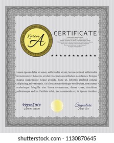 Grey Certificate template or diploma template. Detailed. Easy to print. Lovely design. 