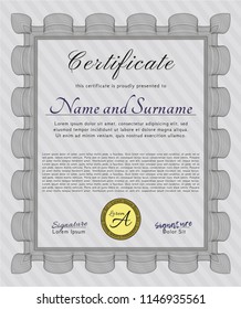 Grey Certificate template or diploma template. Detailed. With great quality guilloche pattern. Lovely design. 