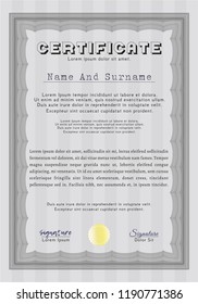 Grey Certificate template or diploma template. Detailed. With guilloche pattern. Money Pattern design. 