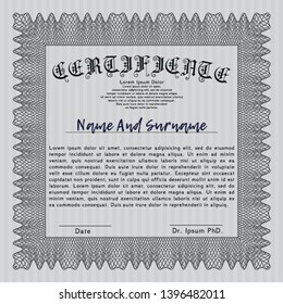 Grey Certificate template or diploma template. Detailed. With background. Sophisticated design. 