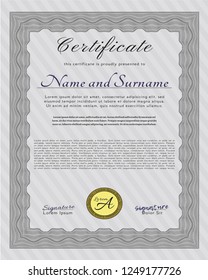 Grey Certificate template or diploma template. Easy to print. Cordial design. Customizable, Easy to edit and change colors. 