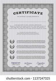 Grey Certificate template or diploma template. Elegant design. With complex background. Detailed. 