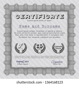 Grey Certificate template or diploma template. Elegant design. Detailed. With great quality guilloche pattern. 