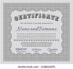 Grey Certificate template or diploma template. Excellent design. With guilloche pattern. Vector illustration. 